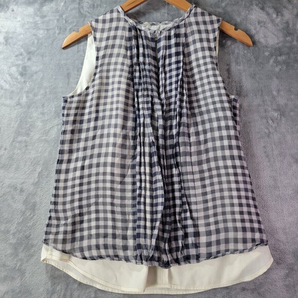 JCrew Women Silk Gingham Popover Top 6 Black White Check Sleeveless Quiet Luxury - Picture 1 of 12